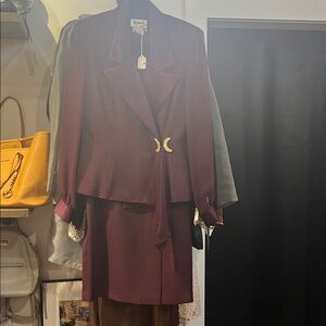 Elegant Women's Burgundy Blazer and Skirt Set